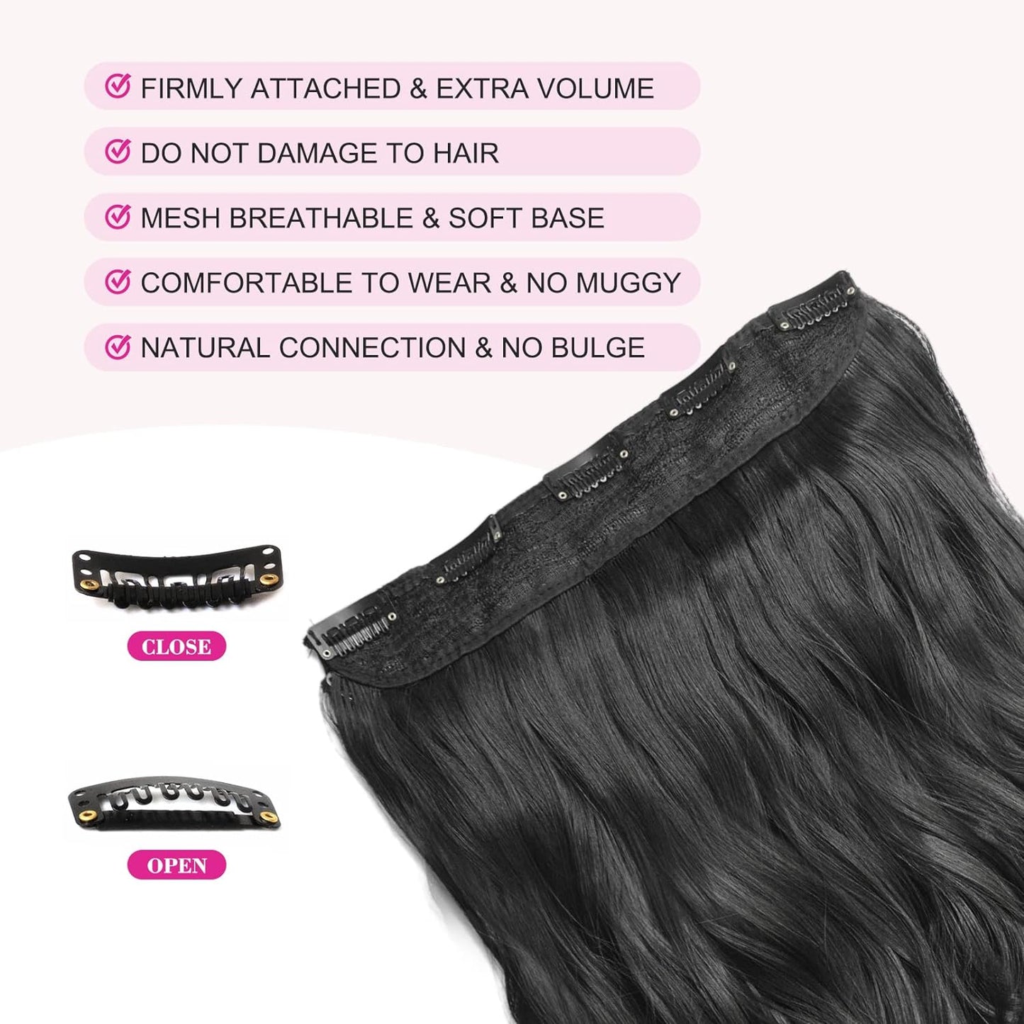 Artifice 5 Clip 24 Inch Long Curly/ Wavy Half Head Hair Extension For Girls Black