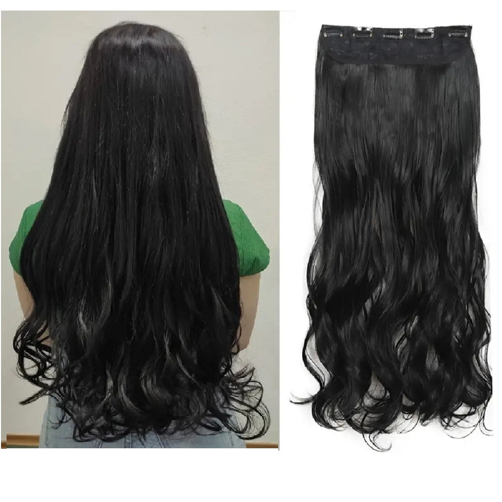 Artifice 5 Clip 24 Inch Long Curly/ Wavy Half Head Hair Extension For Girls Black