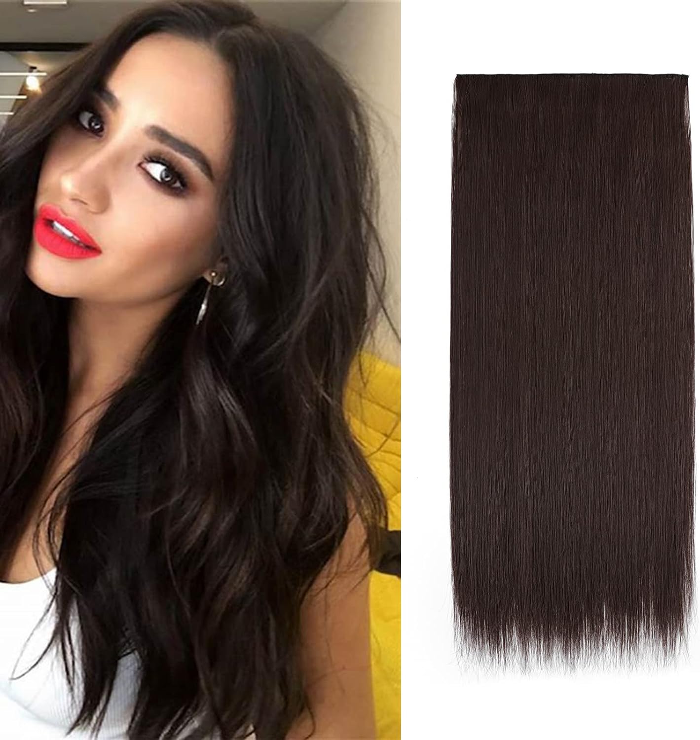 Artifice 5 Clip 24 Inches Long Straight Clip in Hair Extensions for Women Natural Soft Clip on Synthetic Thick Hairs Natural Brown