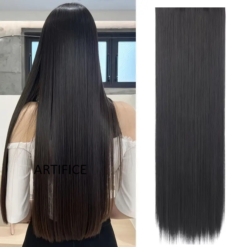 Artifice 5 Clip 32 inch Long Straight Clip in Hair Extensions for Women Natural Soft Clip Synthetic Thick Hairs for Any Event for Girls BLACK