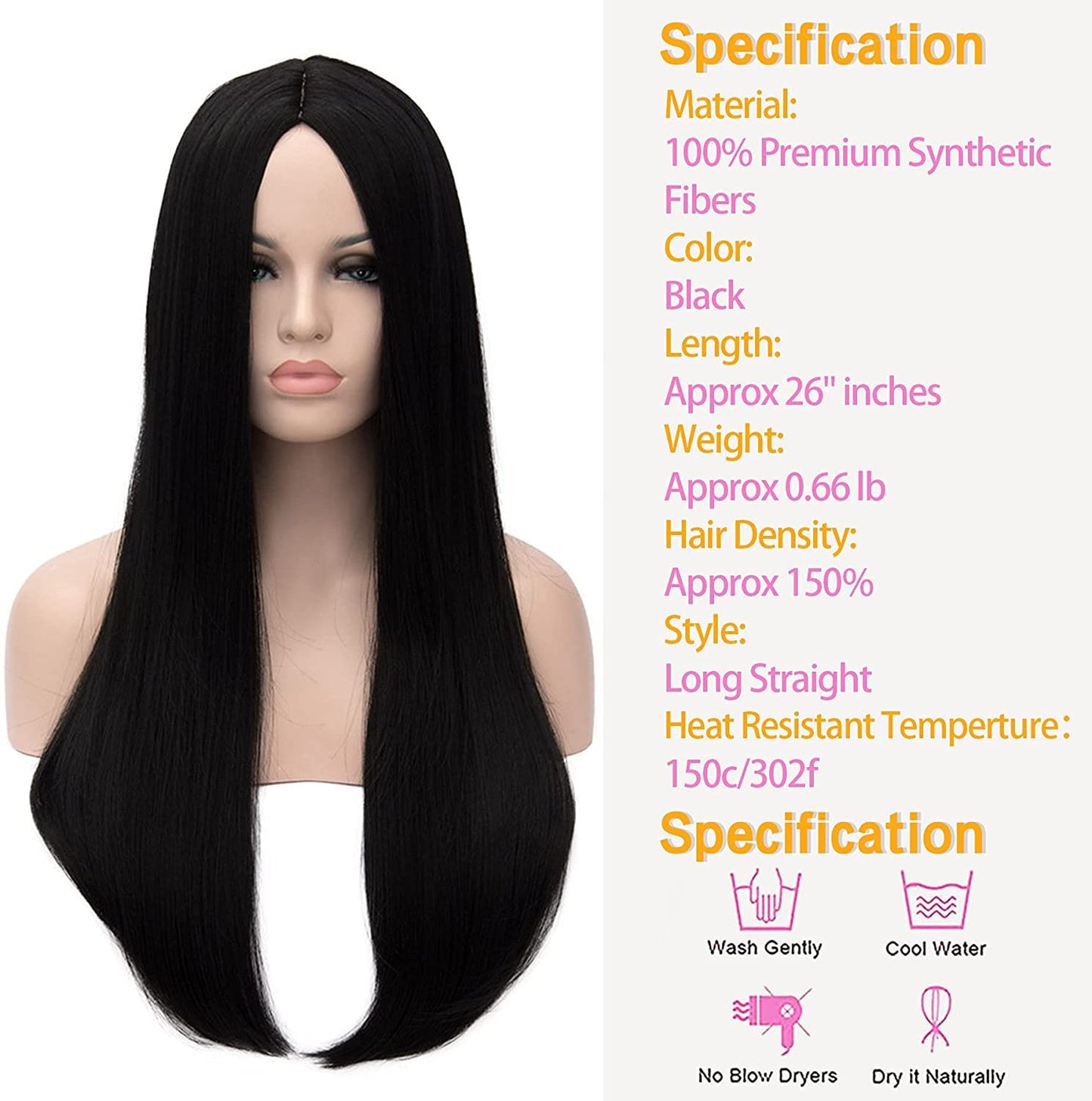 AirSky 26 inches Women's Wig Long Straight Imported Synthetic Hair Wig Stylish Hair Style For Girls