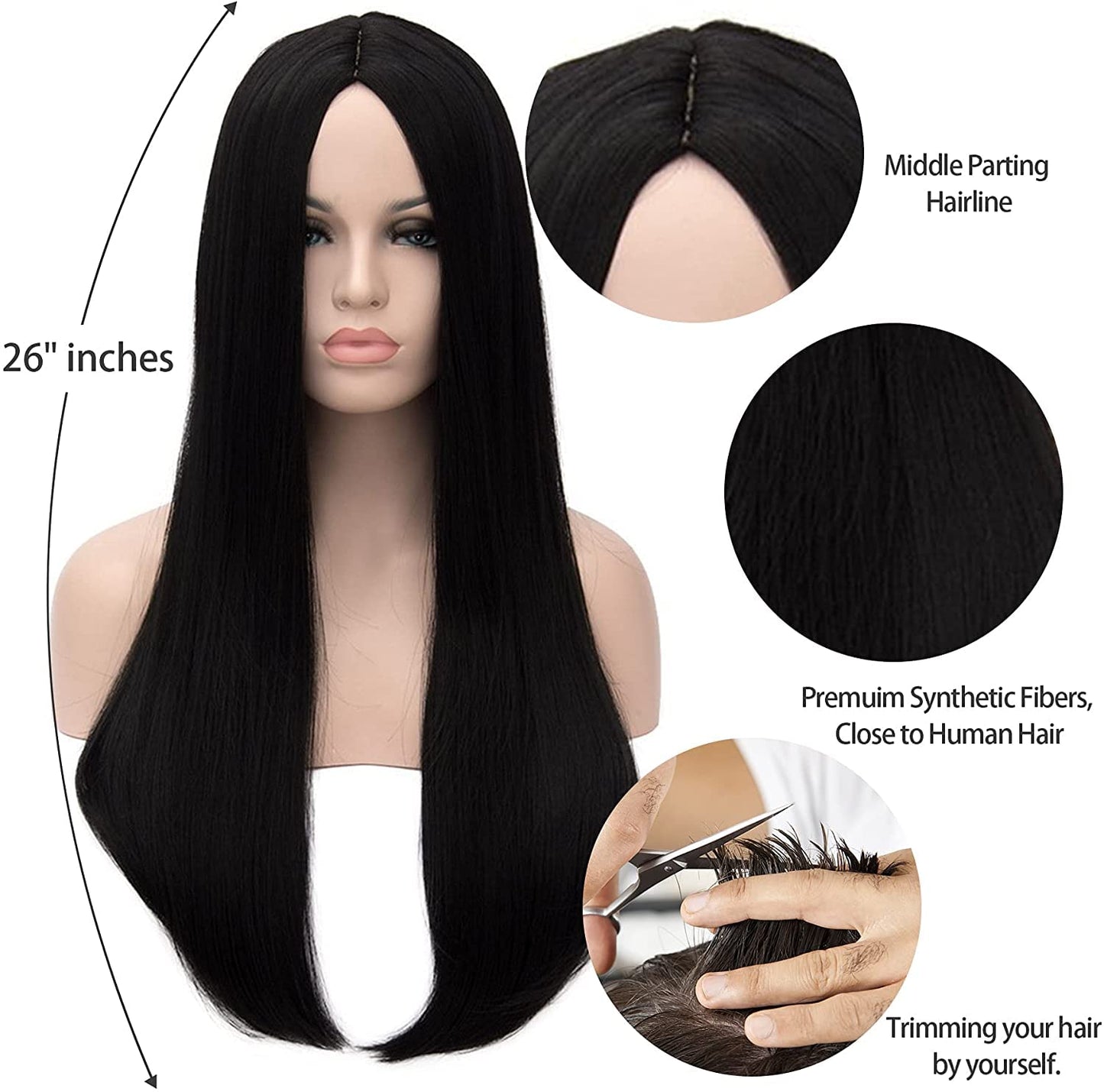AirSky 26 inches Women's Wig Long Straight Imported Synthetic Hair Wig Stylish Hair Style For Girls