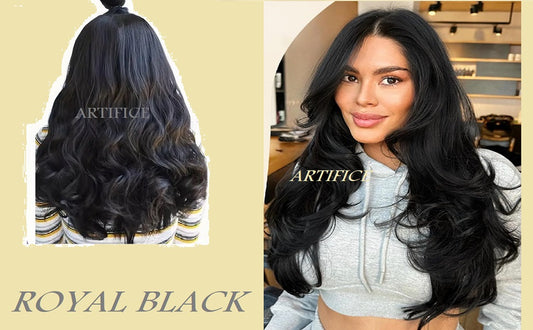 Artifice 5 Clip Curly Wavy Hair Extension Natural Looking Synthetic Thick Hairs for Any Event Clip In For Styling Women and Girls 26 INCH NATURAL ROYAL BLACK