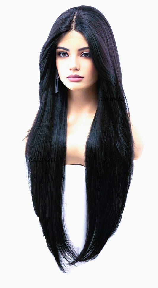 AirSky 36 Inches Long Full Head Cover Hair Wig Extension with Wig Cap Natural Black