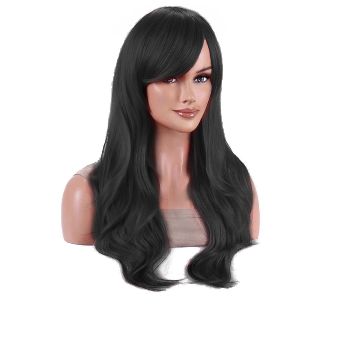 AirSky 24 Inches Long Curly Wavy Full Head Hair Wig Extension With Hair Wig Royal Black