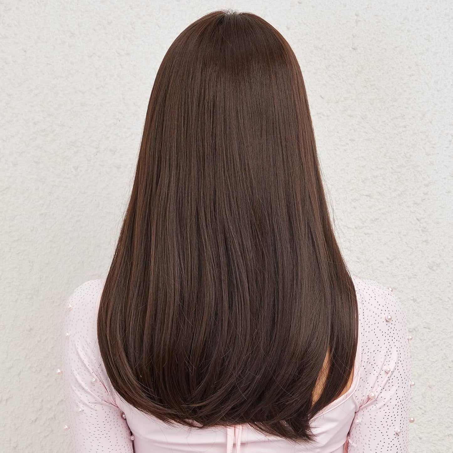Artifice 18 inches Long Full Head Hair Wig with Beautiful Bangs and Breathable Net Dark Brown