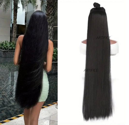 Artifice 5 Clip 42 INCH Super Long Straight Clip in Hair Extensions for Women Natural Soft synthetic Thick Hairs for Any Event for Girls Color Royal Black